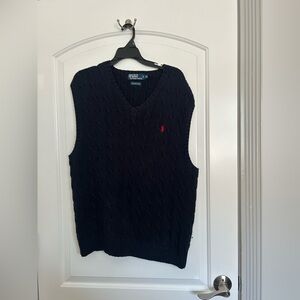 Polo by Ralph Lauren Navy Blue Cable Knit Sweater Vest size XL 100% cotton